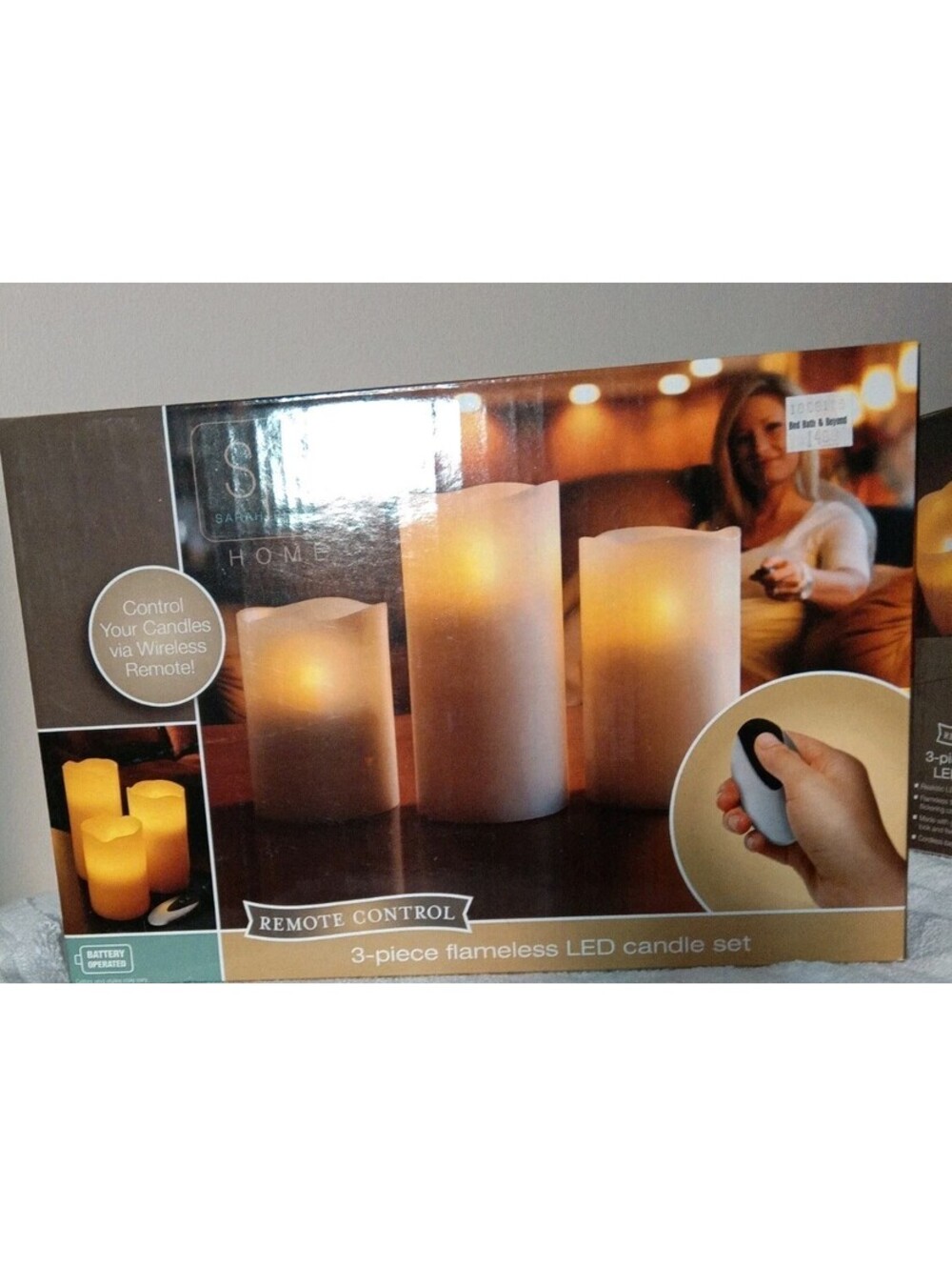 NEW Sarah Peyton Home Remote Control 3 Piece Flameless LED Candle Set Battery op